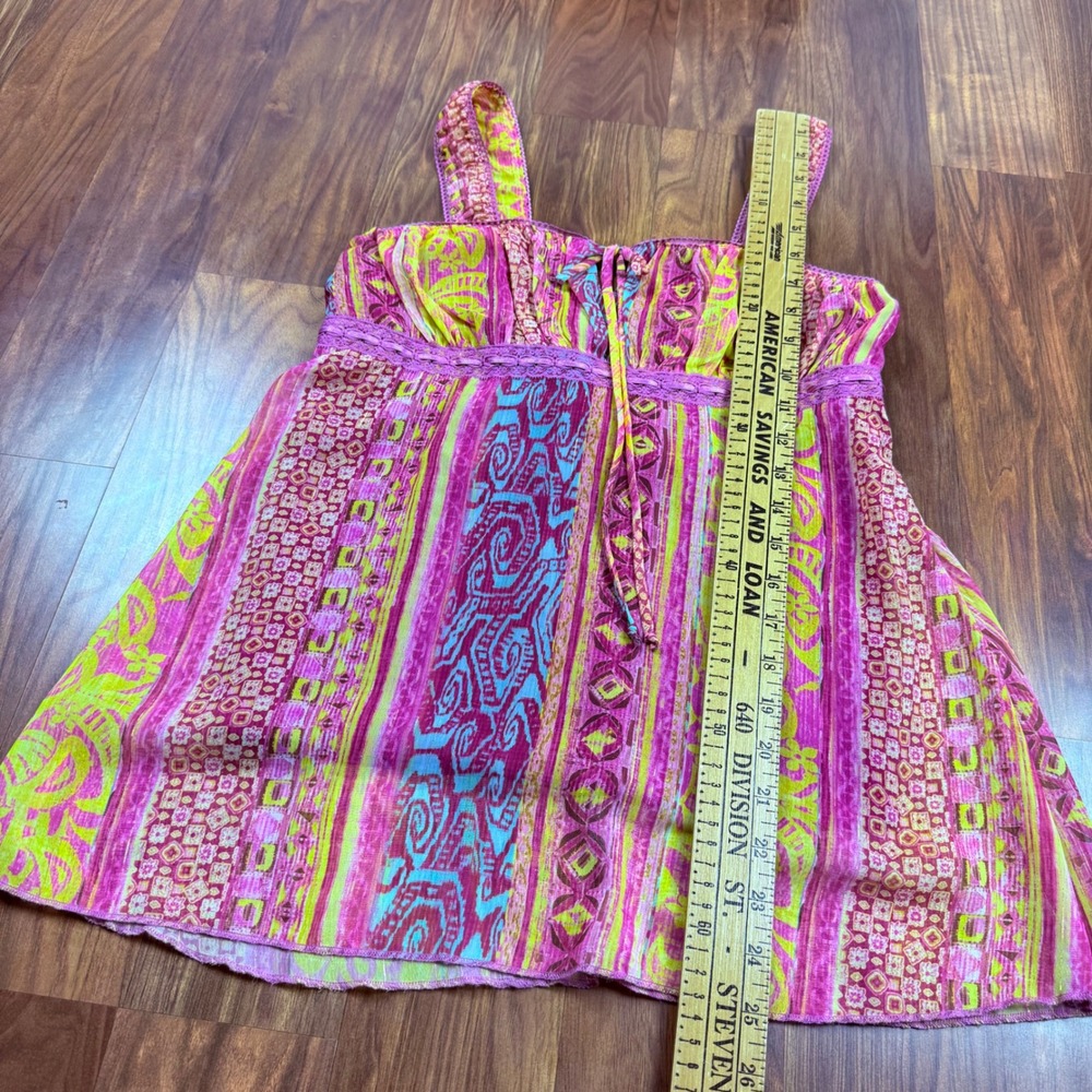 Y2K Pink Yellow Paisley Metallic Empire Waist Cami Top Juniors Small Jordache - Picture 6 of 8
